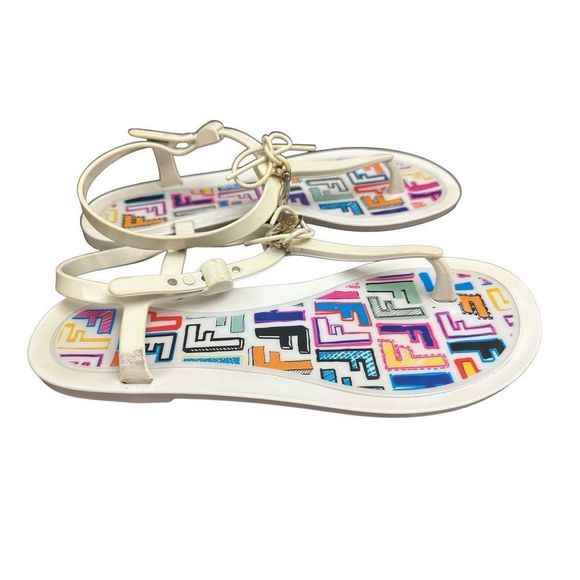 Fendi White Jelly Logo Charm Sunny Flat Sandals  Made in Italy Size 41 - Picture 3 of 6